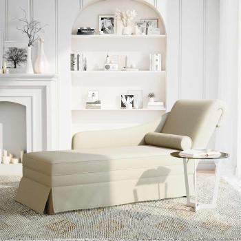 Chaiselongue mit Nackenrolle und Rechter Armlehne Creme Samt