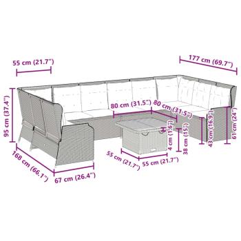 7-tlg. Garten-Lounge-Set mit Kissen Grau Poly Rattan