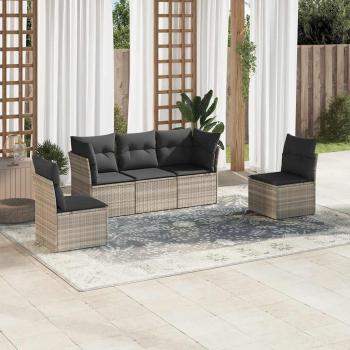 ARDEBO.de - 5-tlg. Garten-Sofagarnitur mit Kissen Hellgrau Poly Rattan