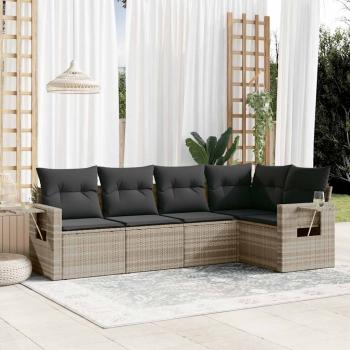 ARDEBO.de - 5-tlg. Garten-Sofagarnitur mit Kissen Hellgrau Poly Rattan