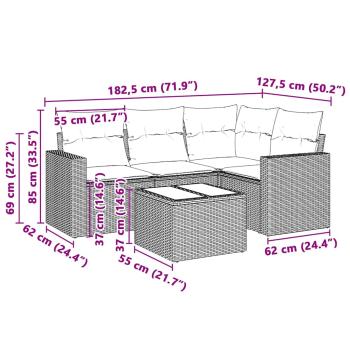 5-tlg. Garten-Sofagarnitur mit Kissen Hellgrau Poly Rattan