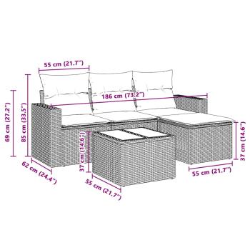 5-tlg. Garten-Sofagarnitur mit Kissen Hellgrau Poly Rattan