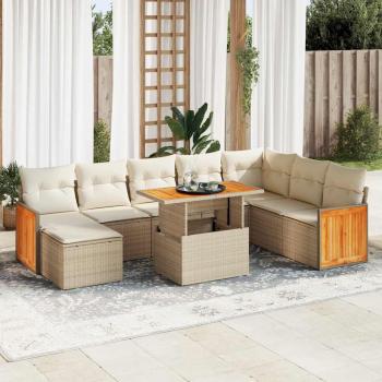 ARDEBO.de - 7-tlg. Garten-Sofagarnitur mit Kissen Beige Poly Rattan Akazie