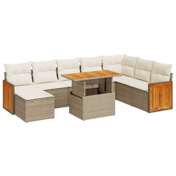 7-tlg. Garten-Sofagarnitur mit Kissen Beige Poly Rattan Akazie