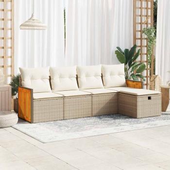 ARDEBO.de - 5-tlg. Garten-Sofagarnitur mit Kissen Beige Poly Rattan