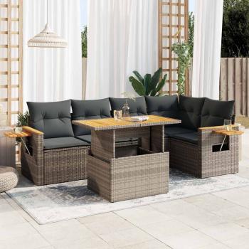 ARDEBO.de - 5-tlg. Garten-Sofagarnitur mit Kissen Grau Poly Rattan Akazie