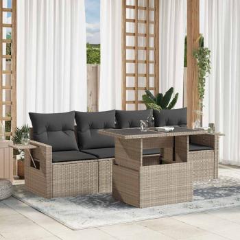ARDEBO.de - 5-tlg. Garten-Sofagarnitur mit Kissen Hellgrau Poly Rattan