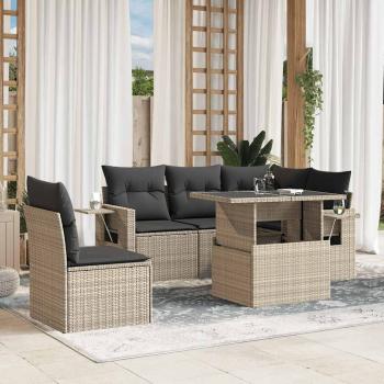 ARDEBO.de - 6-tlg. Garten-Sofagarnitur mit Kissen Hellgrau Poly Rattan