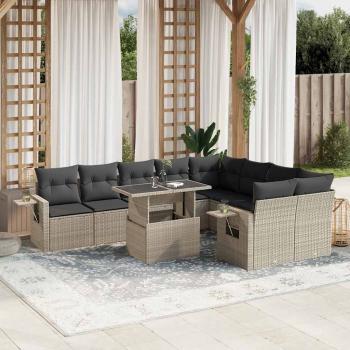 ARDEBO.de - 10-tlg. Garten-Sofagarnitur mit Kissen Hellgrau Poly Rattan