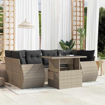 ARDEBO.de - 7-tlg. Garten-Sofagarnitur mit Kissen Hellgrau Poly Rattan