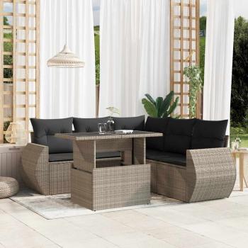 ARDEBO.de - 6-tlg. Garten-Sofagarnitur mit Kissen Hellgrau Poly Rattan