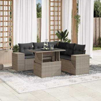 ARDEBO.de - 6-tlg. Garten-Sofagarnitur mit Kissen Hellgrau Poly Rattan