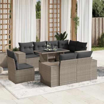 ARDEBO.de - 9-tlg. Garten-Sofagarnitur mit Kissen Hellgrau Poly Rattan