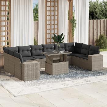 ARDEBO.de - 11-tlg. Garten-Sofagarnitur mit Kissen Hellgrau Poly Rattan