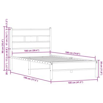 Bettgestell ohne Matratze mit Kopfteil Sonoma-Eiche 100x190 cm