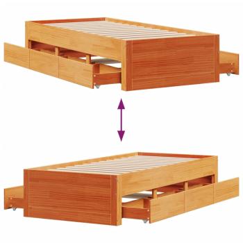 Massivholzbett ohne Matratze mit Schubladen Braun 90x190 cm