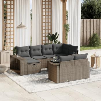 ARDEBO.de - 11-tlg. Garten-Sofagarnitur mit Kissen Hellgrau Poly Rattan