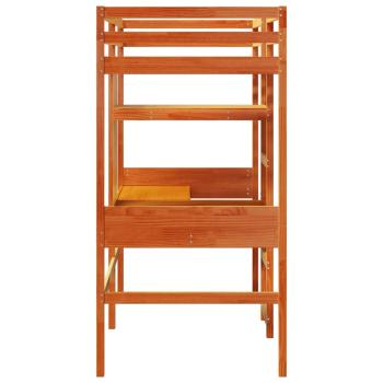 Hochbett mit Schreibtisch & Ablagen Braun 90x200 cm Kiefernholz