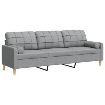 ARDEBO.de - Sofa 3-Sitzer mit Zierkissen Hellgrau 210 cm Stoff
