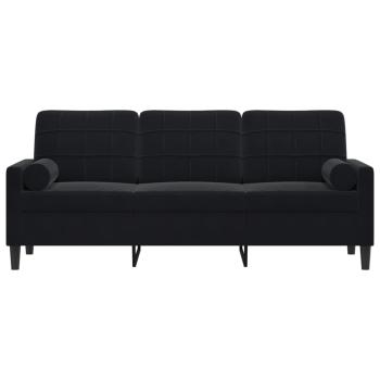 3-Sitzer-Sofa mit Zierkissen Schwarz 180 cm Samt