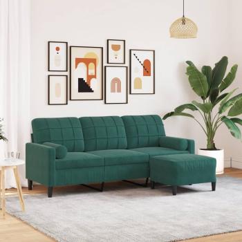 ARDEBO.de - 3-Sitzer-Sofa mit Hocker Dunkelgrün 180 cm Samt