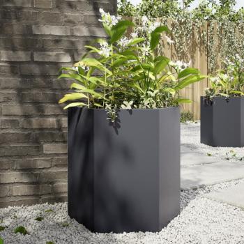 ARDEBO.de - Pflanzkübel Anthrazit Sechseckig 46x40x45 Stahl