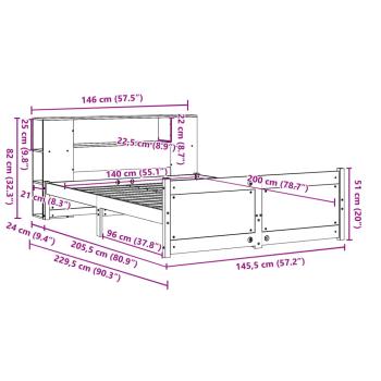 Massivholzbett mit Regal ohne Matratze Weiß 140x200 cm Kiefer