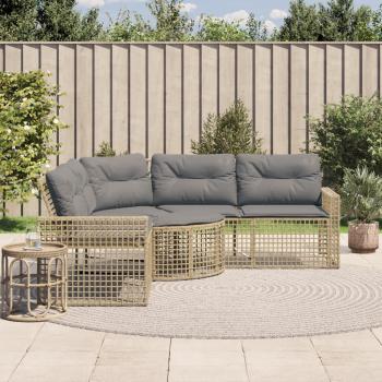ARDEBO.de - Gartensofa in L-Form mit Kissen und Fußbank Beige Poly Rattan