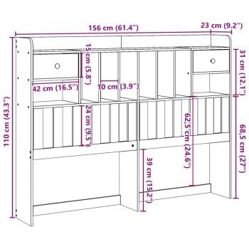 Kopfteil mit Stauraum 150 cm Massivholz Kiefer