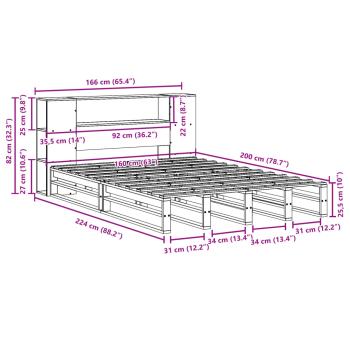 Massivholzbett mit Regal ohne Matratze Weiß 160x200 cm