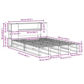 Massivholzbett mit Regal ohne Matratze 140x190 cm Massivholz