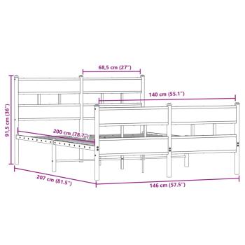 Metallbett ohne Matratze Räuchereiche 140x200 cm