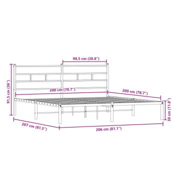 Metallbett ohne Matratze Sonoma-Eiche 200x200 cm