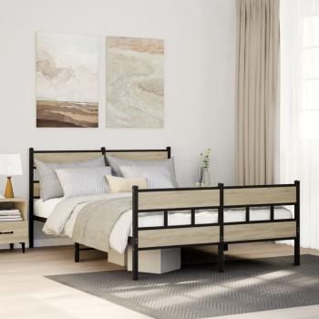 ARDEBO.de - Metallbett ohne Matratze Sonoma-Eiche 140x200 cm