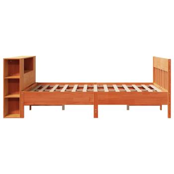 ARDEBO.de - Massivholzbett mit Regal ohne Matratze Wachsbraun 135x190 cm