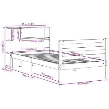 Massivholzbett mit Regal ohne Matratze Wachsbraun 75x190 cm