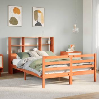 ARDEBO.de - Massivholzbett mit Regal ohne Matratze Wachsbraun 120x200 cm