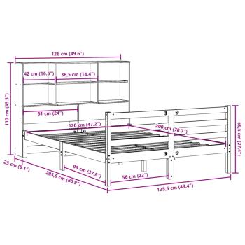 Massivholzbett mit Regal ohne Matratze Wachsbraun 120x200 cm