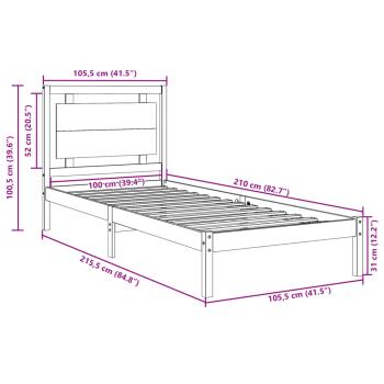Massivholzbett Extra Lang ohne Matratze 100x210 cm