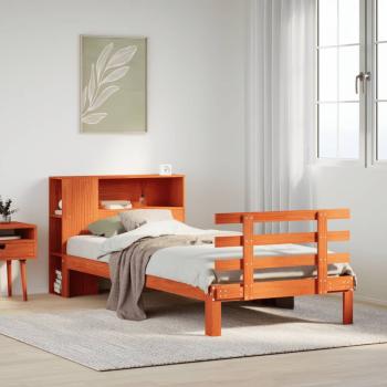 ARDEBO.de - Massivholzbett mit Regal ohne Matratze Wachsbraun 75x190 cm
