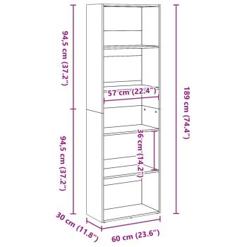 Bücherregal Sonoma-Eiche 60x30x189 cm Holzwerkstoff