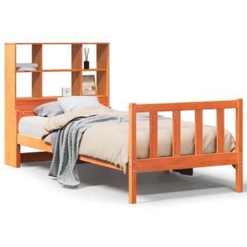 Massivholzbett mit Regal ohne Matratze Wachsbraun 75x190 cm