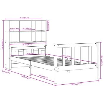 Massivholzbett mit Regal ohne Matratze Wachsbraun 75x190 cm