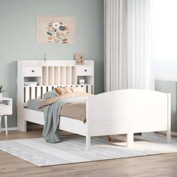 ARDEBO.de - Massivholzbett mit Regal ohne Matratze Weiß 135x190 cm Kiefer