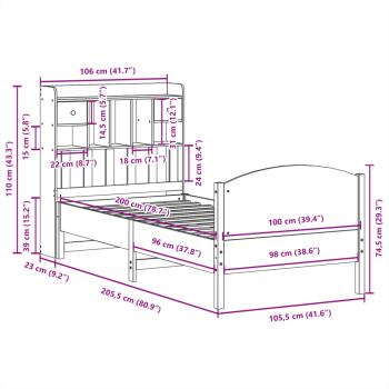 Massivholzbett mit Regal ohne Matratze 100x200 cm Kiefer