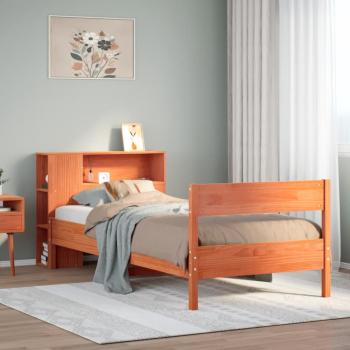 ARDEBO.de - Massivholzbett mit Regal ohne Matratze Wachsbraun 75x190 cm