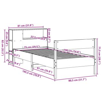 Massivholzbett mit Regal ohne Matratze Wachsbraun 75x190 cm