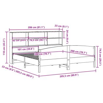 Massivholzbett mit Regal ohne Matratze Wachsbraun 200x200 cm