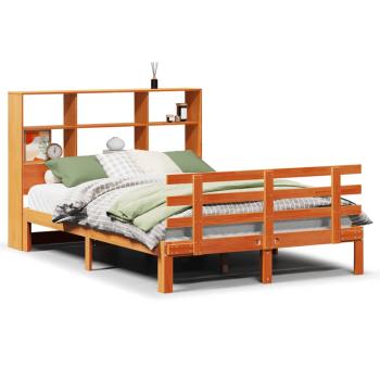 ARDEBO.de - Massivholzbett mit Regal ohne Matratze Wachsbraun 160x200 cm