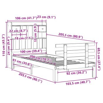 Massivholzbett mit Regal ohne Matratze Wachsbraun 100x200 cm